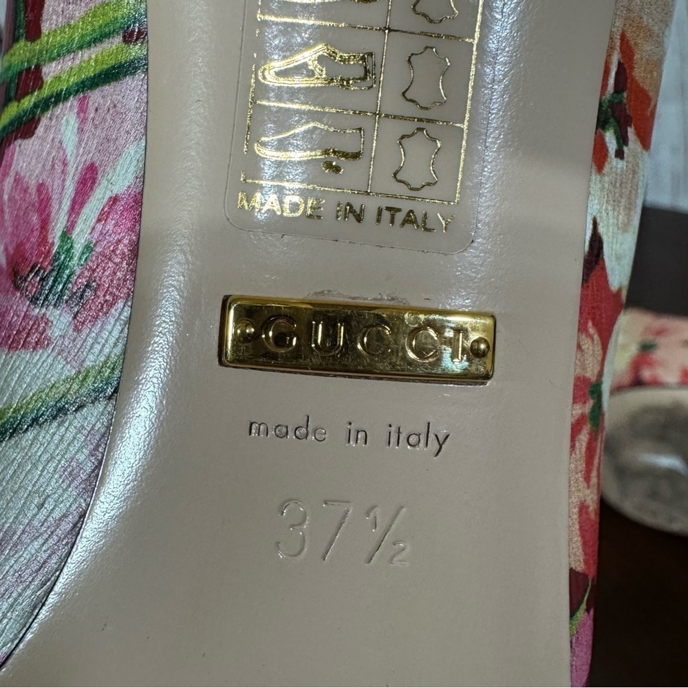 GUCCI BLOOM women’s Napa leather Red Floral 3” Heels Round Toe in size 37.5 - Picture 7 of 17